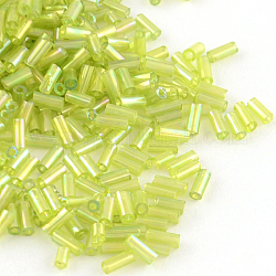 Perles de clairon en verre plaqué couleur ab, couleurs transparentes arc, jaune vert, 4~4.5x2mm, Trou: 1mm, environ 450 g /sachet , 14000 pcs /sachet 