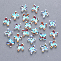 Perles de verre peintes par pulvérisation transparent, de couleur plaquée ab , trèfle, clair ab, 8x8x3mm, Trou: 0.9mm