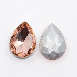 Diamante de imitación de cristal en punta, espalda plateada, facetados, lágrima, peachpuff, 18x13x6mm