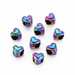 Rack Plating Rainbow Color Alloy European Beads, 
Large Hole Beads, Cadmium Free & Nickel Free & Lead Free, Heart, 8x8.5x7.5mm, Hole: 4.5mm