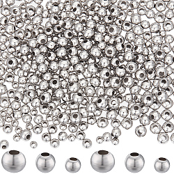 Beebeecraft 1200 pièces 3 style 304 perles en acier inoxydable, ronde, couleur inoxydable, 4~6mm, Trou: 1.6~2.2mm, 400 pièces / style