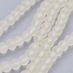 Chapelets de perles en verre transparent, mat, ronde, jaune verge d'or clair, 6mm, Trou: 1.3~1.6mm, Environ 140 pcs/chapelet, 31.4 pouce
