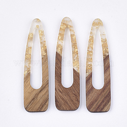Grandes colgantes de resina y madera de nogal, con lámina de oro, forma de pinza de pelo, oro, 66~66.5x17x3~3.5mm, agujero: 1.5 mm