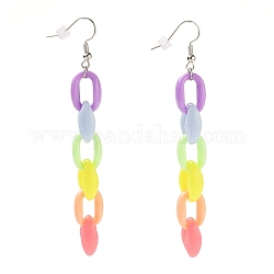 Orecchini pendenti, con catene acriliche arcobaleno, Ganci di orecchini in ottone, orecchie, colorato, 88mm, ago :0.5mm