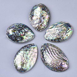 Einseitige natürliche Abalone-Muschel / Paua-Muschel große Anhänger, mit Süßwasserschale zurück, Träne, Farbig, 52~64x38~41x12~15 mm, Bohrung: 1.4 mm