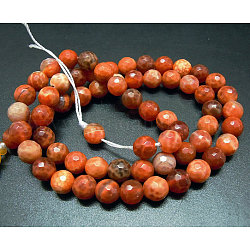 Natural Fire Crackle Agate Beads Strands, Dyed & Heated, Faceted, Round, 6mm, Hole: 1mm, about 68pcs/strand, 15.5 inch