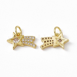 Rack Plating Brass Cubic Zirconia Charms, with Jump Ring, Real 18K Gold Plated, Long-Lasting Plated, Cadmium Free & Nickel Free & Lead Free, Meteor Charm, Clear, 8.5x14x2.5mm, Jump Ring: 5x0.9mm, Inner Diameter: 3.2mm