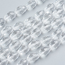 Glass Beads Strands, Crystal Suncatcher, Faceted, teardrop, Clear, about 7mm wide, 11mm long, hole: about 1mm, about 56~58pcs/strand, 25 inch