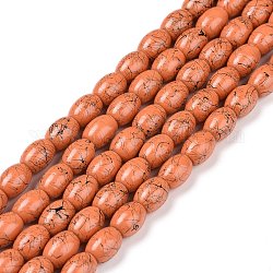 Chapelets de perles en verre drawbench peint, ovale, tomate, 8x6~6.5mm, Trou: 1mm, Environ 100 pcs/chapelet, 31.4 pouce