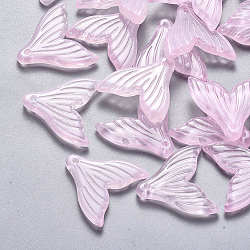 Transparentes pintados con spray colgantes de cristal, con polvo del brillo, forma de cola de pez, rosa perla, 19x19.5x3.5mm, agujero: 1.2 mm
