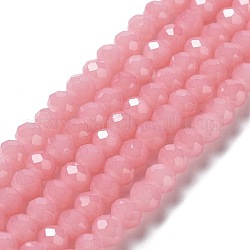 Backlackierte Perlenstränge aus imitiertem Jadeglas, facettierte Rondelle, rosa, 6x5 mm, Bohrung: 1.2 mm, ca. 85 Stk. / Strang, 16.73'' (42.5 cm)
