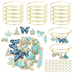 Kit para hacer brazaletes de diy, incluyendo la fabricación de brazaletes expandibles de hierro, Colgantes de la aleación, mariposa y flor y mariposa y rayo, color mezclado, 77 unidades / bolsa