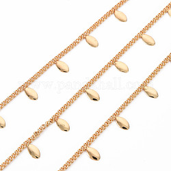 Cadenas de latón hechas a mano, soldada, con carrete, oval, real 18k chapado en oro, 2x1.5x0.3mm, aproximadamente 16.4 pie (5 m) / rollo