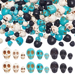 ARRICRAFT 144Pcs 9 Styles Halloween Synthetic Turquoise Beads Strands, Dyed, Skull, Mixed Color, 10~18x8~13x7.5~15mm, Hole: 1~1.5mm