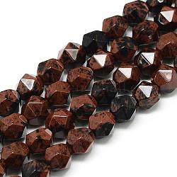 Natur Mahagoni Obsidian Perlen Stränge, sternförmige runde Perlen, facettiert, 9.5~10x9 mm, Bohrung: 1.5 mm, ca. 37~39 Stk. / Strang, 14.9 Zoll