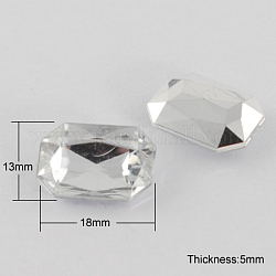 Acrylic Rhinestone Pointed Back Cabochons, No Hole, Faceted, Rectangle Octagon, Clear, 18x13x5mm, about 500pcs/bag