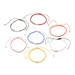 Nylon regolabile bracciali intrecciati cavo di perline, con perline di vetro e perline in ottone dorato, trifoglio, colore misto, diametro interno: 1-7/8~3-3/8 pollice (4.7~8.7 cm)