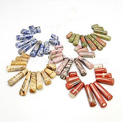 Natural Mixed Gemstone Beads Strands, Rectangle, 15~40x9~10x6~7mm, hole: 1mm, 11pcs/strand, 3.5 inch