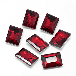 Cabochons en verre avec strass de dos avec point, dos plaqué, facette, rectangle, rouge, 8x6x3.5mm