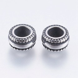 Perles européennes en 304 acier inoxydable, Perles avec un grand trou   , rondelle, argent antique, 8x4.5mm, Trou: 4mm