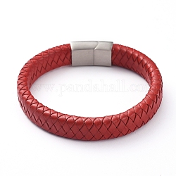 Unisex-Lederarmbänder, 304 mit Edelstahl Magnetschließen, rot, 8-1/4 Zoll (21 cm), 12x6 mm