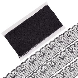 Borde de encaje de poliéster, cinta de encaje eded ondulado único, patrón de flores, negro, 2 pulgada (50 mm), alrededor de 30 yardas/tarjeta
