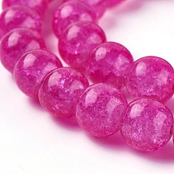 Crackle Glass Bead Strands, Round, Fuchsia, 6mm, Hole: 1mm, about 62~63pcs/strand, 14.56 inch~15.15 inch(37~38.5cm)