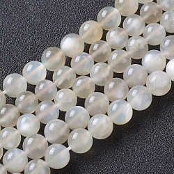 Natural White Moonstone Beads Strands, Round, 8~8.5mm, Hole: 1mm, about 47pcs/strand, 15.35 inch(39cm)