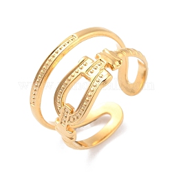 Chapado en iones (ip) 304 anillo de puño abierto con forma de hebilla de cinturón de acero inoxidable para mujer, dorado, diámetro interior: 17.3 mm