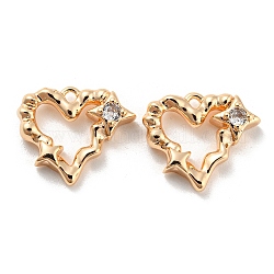 Brass Micro Pave Cubic Zirconia Pendants, Heart Charm, Real 18K Gold Plated, 14x16x4mm, Hole: 1.2mm