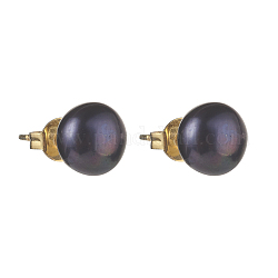 Boucles d'oreilles rondelles en perles naturelles, 304 tige de boucle d'oreille en acier inoxydable, or, noir, 7~7.5mm, pin: 0.7 mm