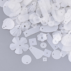 Accesorios del ornamento, paillette plástico pvc / cuentas de lentejuelas, esmerilado, formas mixtas, blanco, 5.5~33.5x3.5~19.5x0.3~2.5mm, agujero: 0.9~1.6 mm