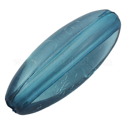 Dark Cyan Color Transparent Acrylic Flat Oval Beads, about 30mm long, 12mm wide, hole: 3mm