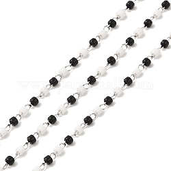 Cadenas de cuentas de columna de semillas de vidrio, con 304 cadenas de cable de acero inoxidable, soldada, con carrete, color acero inoxidable, 2x1.5x0.2mm, 2x1~1.5mm