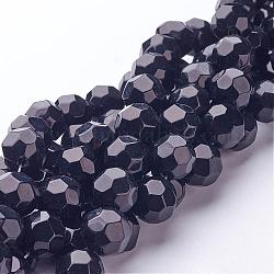 Glass Beads Strands, Faceted, Round, Black, 12mm, Hole: 1.5mm, about 13 inch/strand, about 28pcs/strand