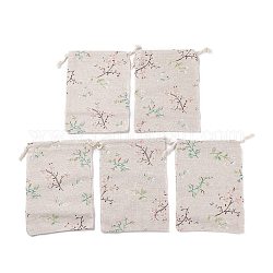 Cotton Packing Pouches Drawstring Bags, with Printed Flower, Colorful, 18x13cm