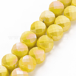 Fili di perle di vetro placcato opaco, ab colore placcato, sfaccettato, rotondo e piatto, oro, 8x5mm, Foro: 1.5 mm, circa 72~73pcs/filo, 20.87 pollice (53 cm)