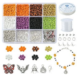 Kit de fabrication de bracelets d'halloween bricolage, y compris les perles de rocaille en verre, pendentifs en alliage citrouille et papillon et chauve-souris, couleur mixte