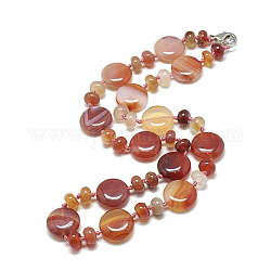 Natürlichen Karneol Perlenketten, mit Alu-Karabiner, Flachrund, gefärbt, 18.1 Zoll ~ 18.5 Zoll (46~47 cm), Flachrund: 16x6 mm