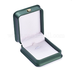 Puレザーペンダントボックス  金色の鉄冠付き  結婚式のための  ジュエリー収納ケース  長方形  濃い緑  3-1/4x2-7/8x1-1/2インチ（8.4x7.3x3.7cm）
