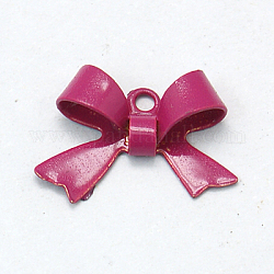 Brass Pendants, Spray Painted, Bowknot, Medium Violet Red, 10.5x15mm, Hole: 1mm