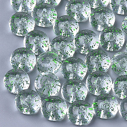 Perles en acrylique transparente, avec de la poudre de paillettes, la moitié foré, rondelle, verte, 11.5~12x8mm, demi-trou: 1 mm