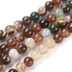 Chapelets de perles en agate à rayures naturelles/agates à bandes, teints et chauffée, ronde, café, 8mm, Trou: 1.2mm, Environ 47 pcs/chapelet, 14.96 pouce (38 cm)