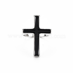 メンズアロイエナメルカフフィンガー指輪  オープンリング  カドミウムフリー＆鉛フリー  プラチナ  宗教  クロス  ブラック  usサイズ8（18.1mm）