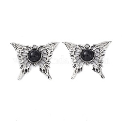 Alloy Pendants, Lead Free & Cadmium Free, with Black Glass, Butterfly Charms, Black, 38x48x9mm, Hole: 2.5mm