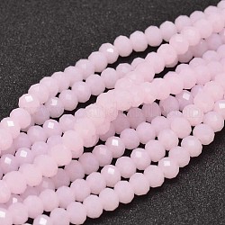 Chapelets de perles en verre, imitation de perles de verre de jade, facette, rondelle, rose, 4mm, Trou: 1mm, Environ 107 pcs/chapelet, 16.8 pouce