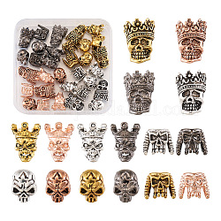 Fashewelry 32pcs 16 styles perles en alliage de style tibétain, crane, couleur mixte, 2 pièces / style