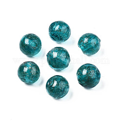 Perles vernissées de sable d'or manuelles , ronde, turquoise foncé, 9~10x9~10mm, Trou: 1.5mm