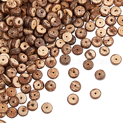 Olycraft natürliche Kokosnussschale Unterlegscheibe Perlenstränge, Kokosnuss braun, 8x2.5~5 mm, Bohrung: 1 mm, ca. 107 Stk. / Strang, 16.1 Zoll, 4 Stränge / Beutel