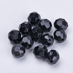 Perles en acrylique transparente, facette, ronde, noir, 10x9.5mm, Trou: 1.8mm, environ 990 pcs/500 g